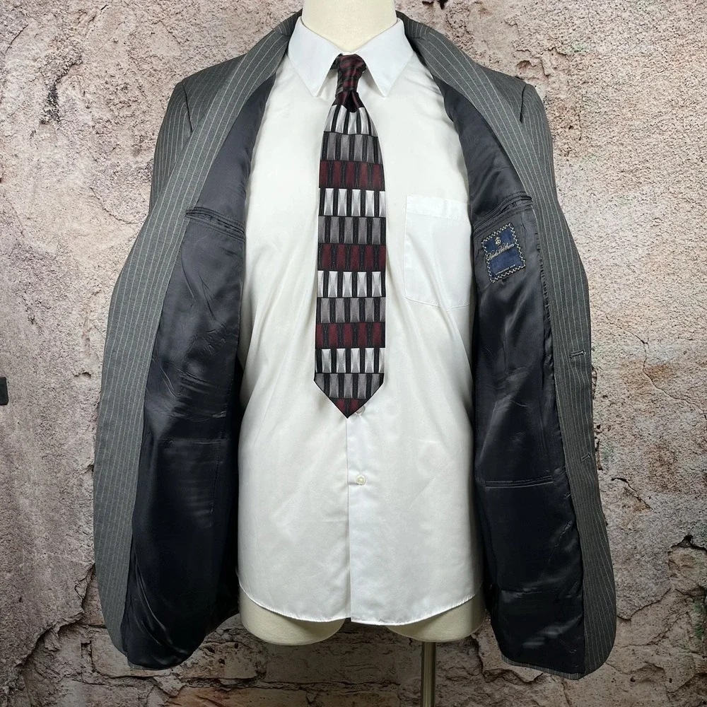 Brooks Brothers Blazer Mens 42L Gray Pinstripes 100% Wool Two Button USA Union